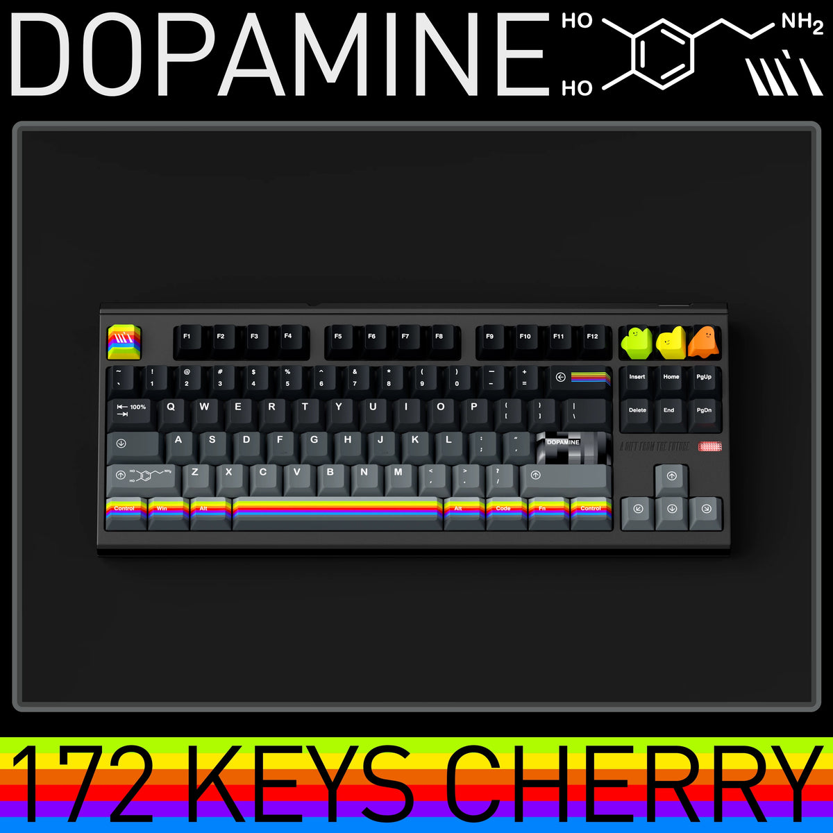 Dopamine themed PBT material creative keycap set, mechanical keyboard decorative keycaps, trendy and fashionable, creative peripherals, artistic keycaps, Compatible with 61/64/68/75/84/87/104 key mechanical keyboard keycap set