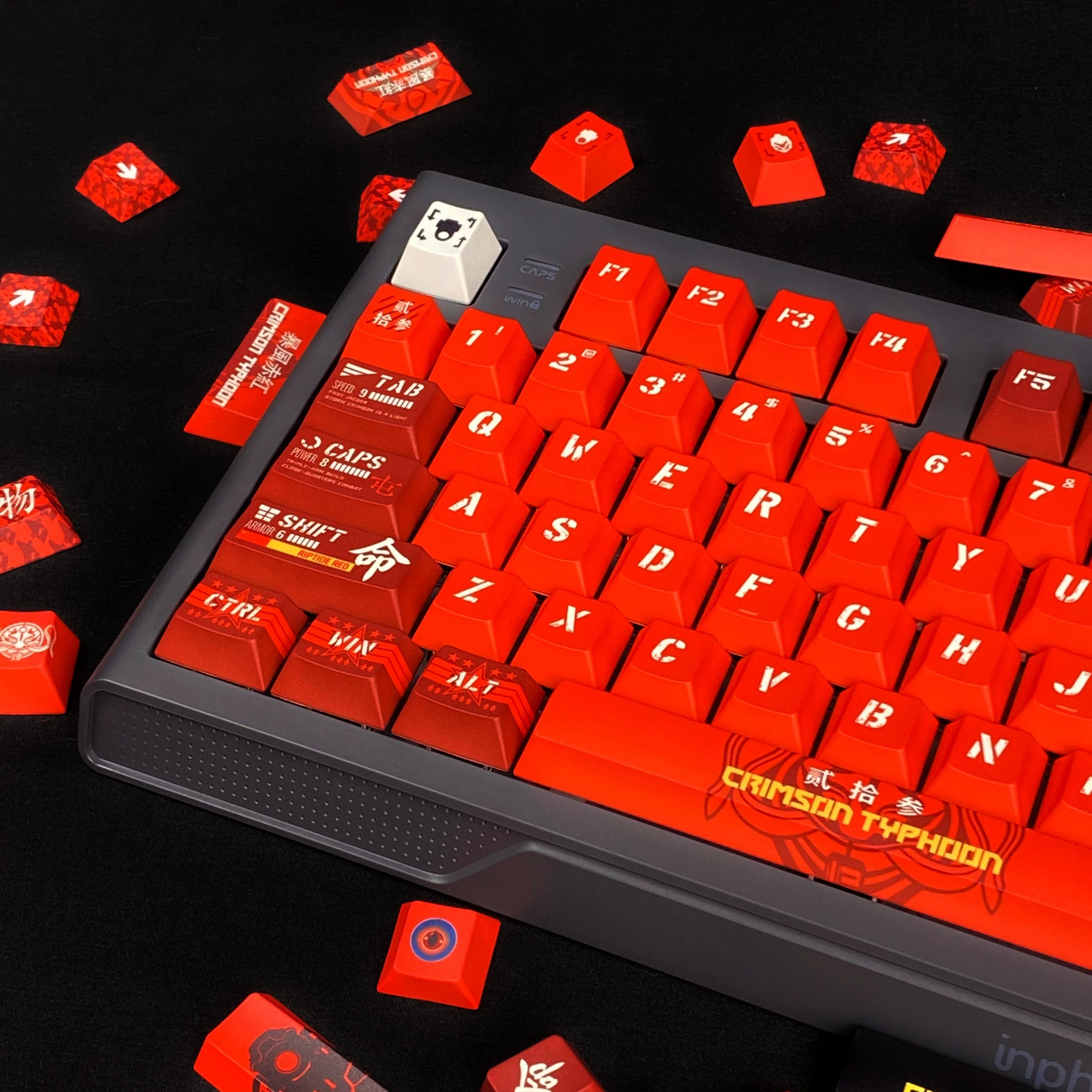 Pacific Rim theme, Crimson Typhoon，PBT material personalized keycaps, mechanical keyboard replacement keycap set, anime and game cultural and creative keycaps set, Compatible with 61/64/68/75/84/87/104 Key Mechanical Keyboard Keycap Set