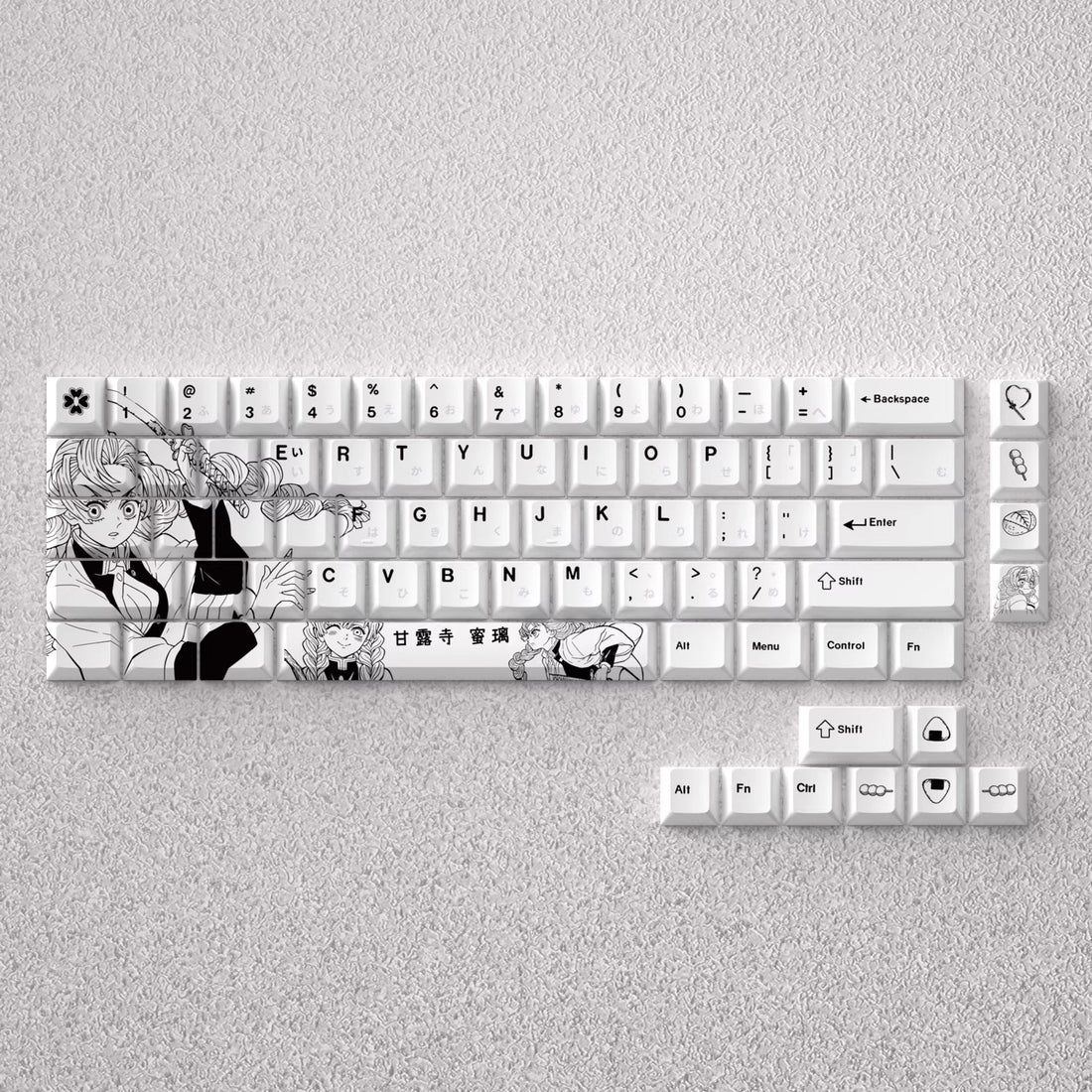 Demon Slayer: Kimetsu no Yaiba series, Kanroji Mitsuri theme, original high PBT material compatible MX switch mechanical keyboard, anime game theme set keycaps, mechanical keyboard replacement keycap set