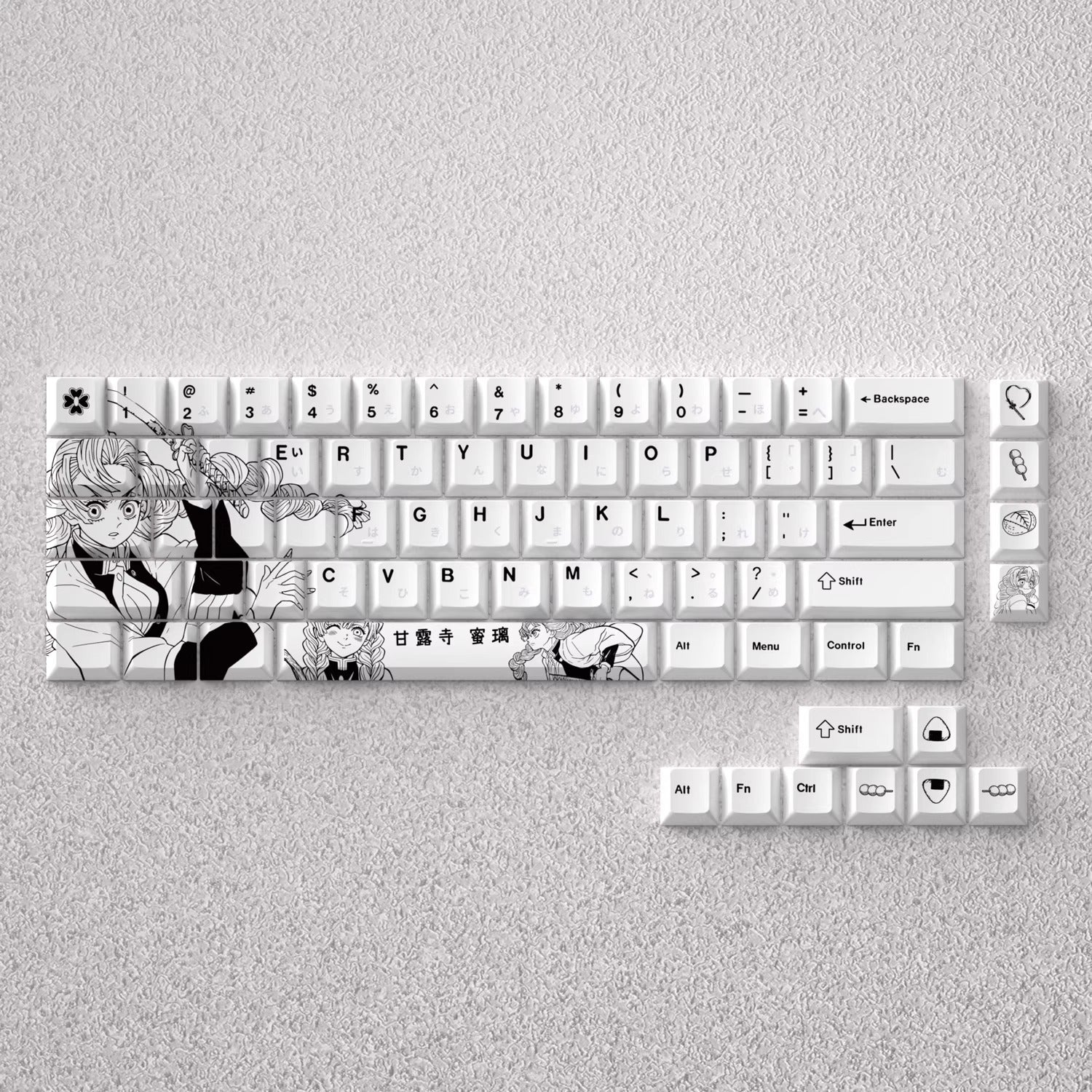 Demon Slayer: Kimetsu no Yaiba series, Kanroji Mitsuri theme, original high PBT material compatible MX switch mechanical keyboard, anime game theme set keycaps, mechanical keyboard replacement keycap set