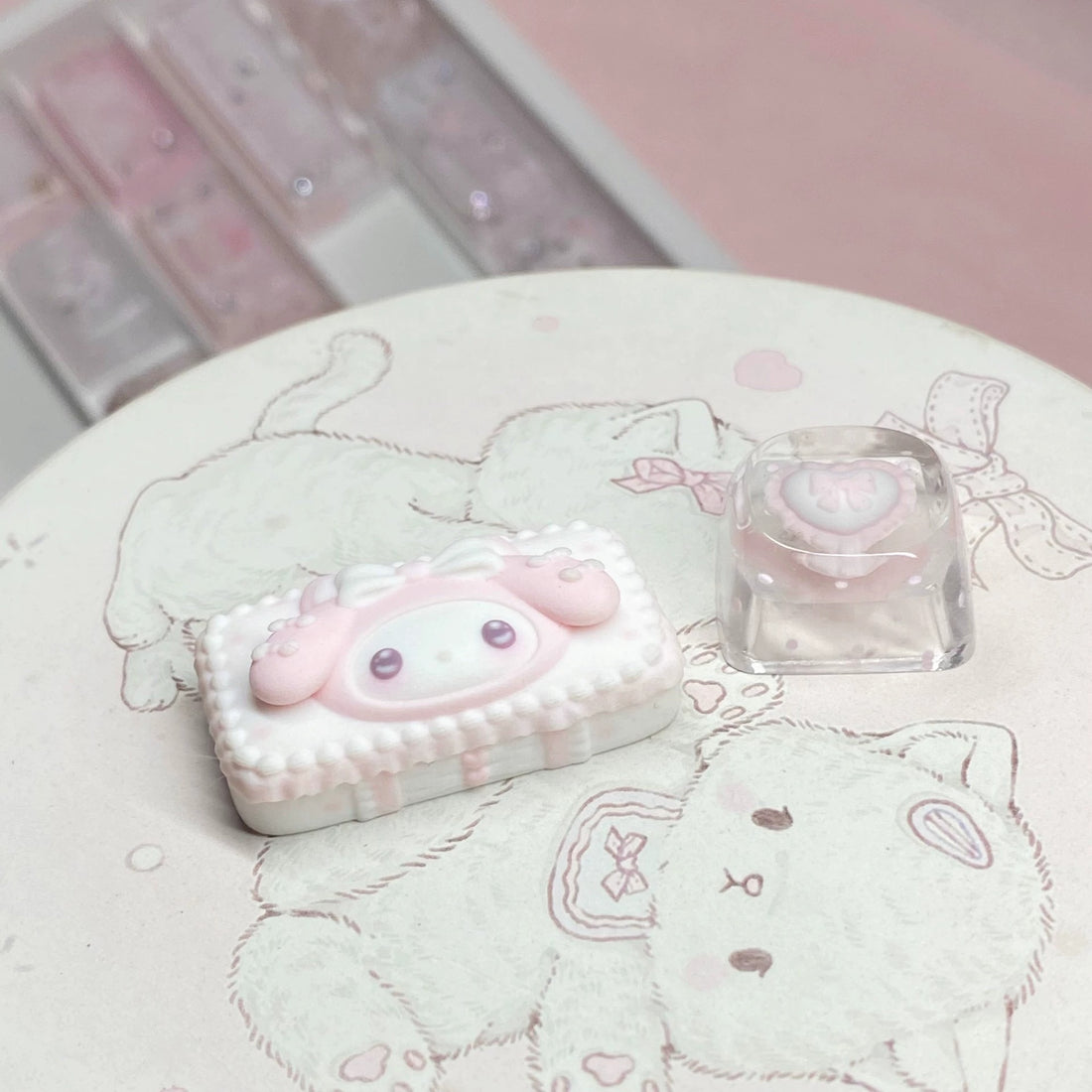 My Melody Ribbon, 3 D printing, not corroded or faded, three-dimensional modeling, anime, gaming, cultural creativity, personalized keycaps, mechanical keyboard decoration keycaps