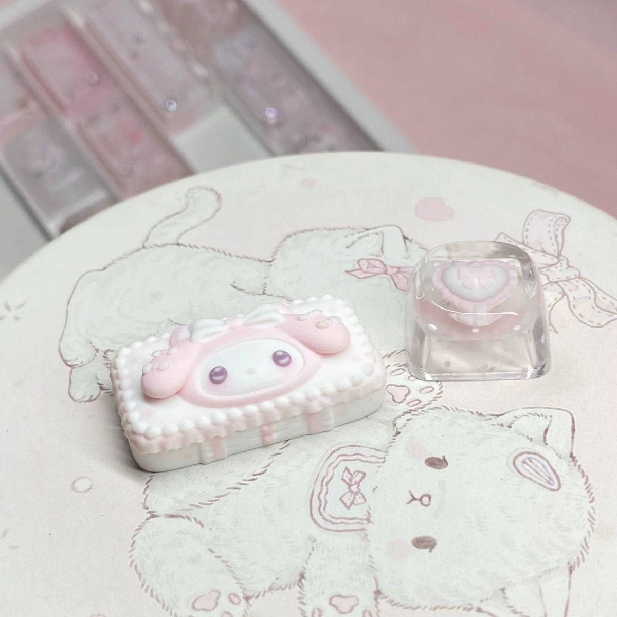 My Melody Ribbon, 3 D printing, not corroded or faded, three-dimensional modeling, anime, gaming, cultural creativity, personalized keycaps, mechanical keyboard decoration keycaps