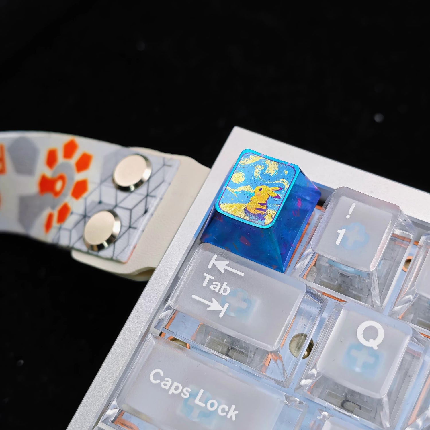 Pok é mon series, Starry Sky Pikachu 1U titanium alloy metal personalized keycaps, anime and game culture creative decorative keycaps