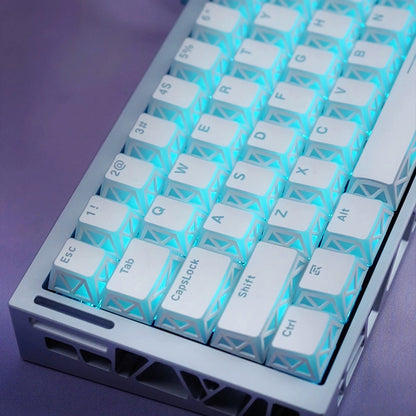 White translucent minimalist design keycap folding shadow, 4-sided hollow translucent front engraving customized keyboard PC+PBT compatible with 61/64/68/75/84/87/104 mechanical keyboard