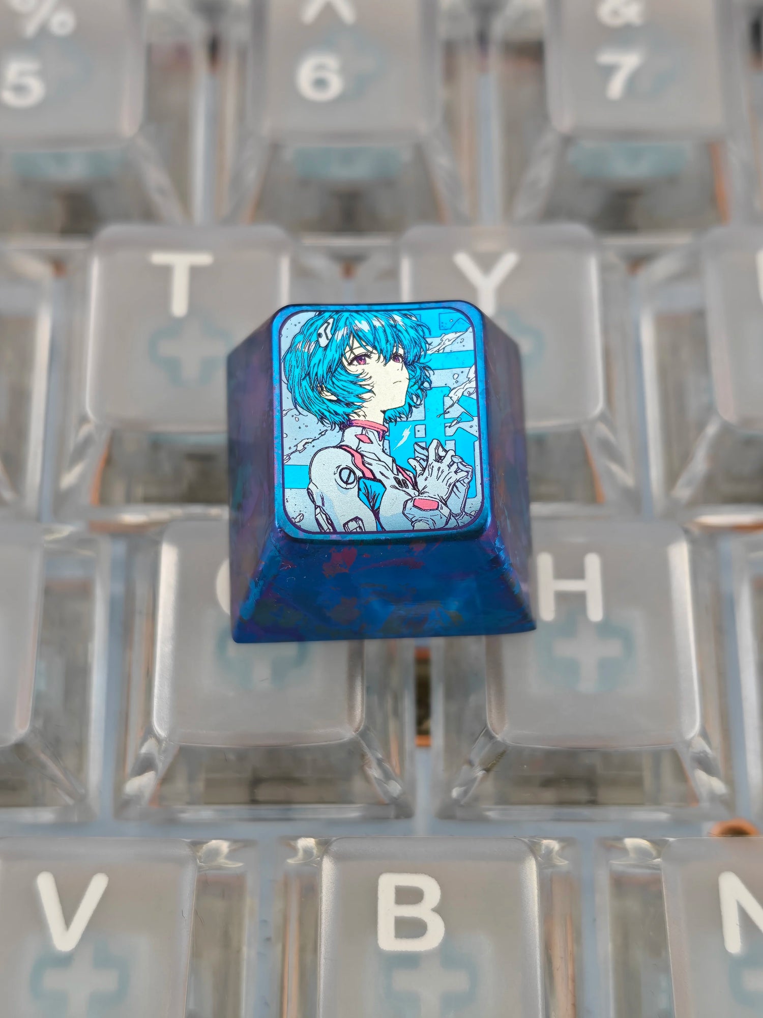 EVA, Ayanami Rei Theme Design, 1 U titanium alloy metal personalized keycaps, anime oil painting cultural creative keycaps, mechanical keyboard artistic decorative keycaps