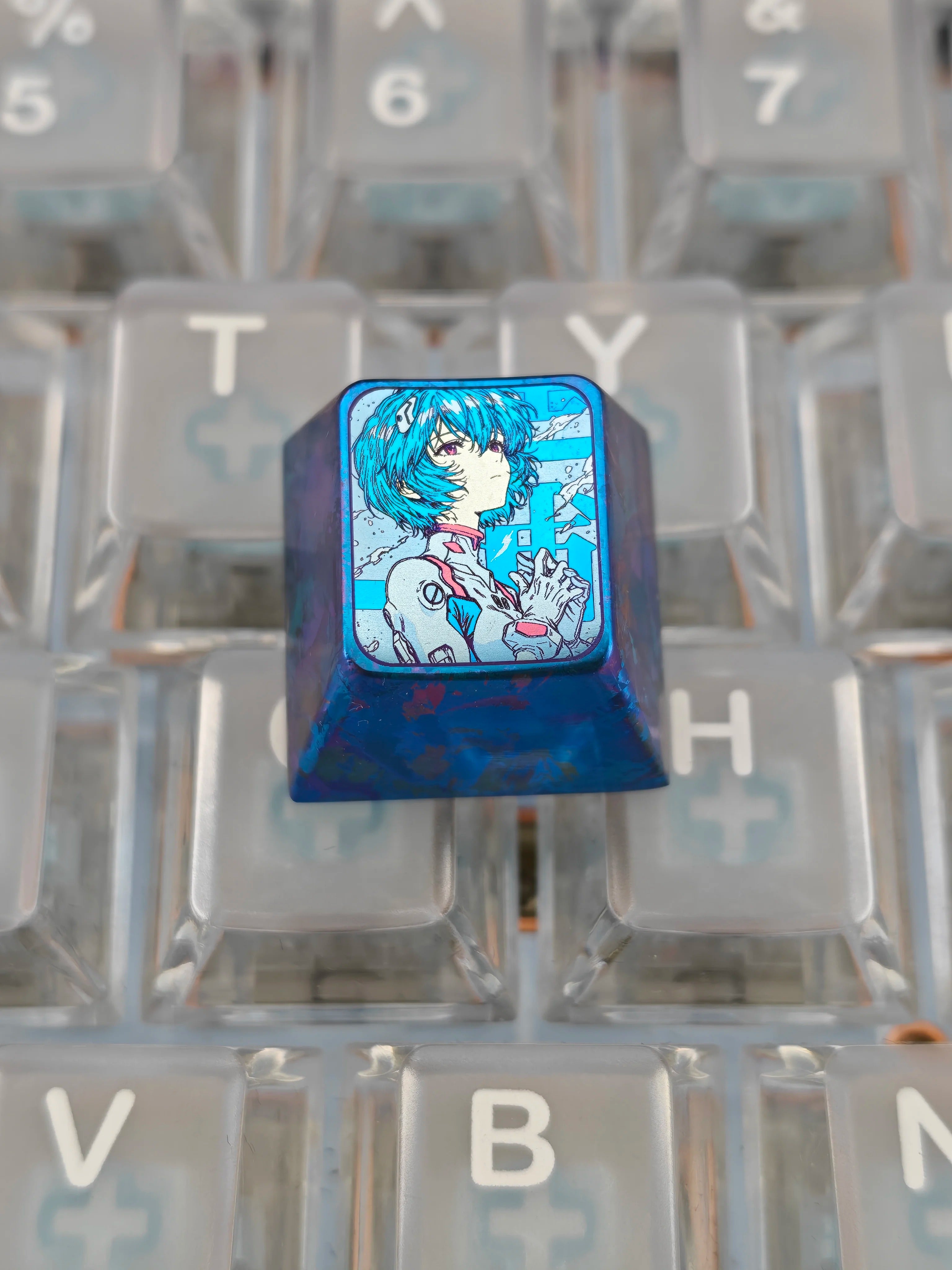 EVA, Ayanami Rei Theme Design, 1 U titanium alloy metal personalized keycaps, anime oil painting cultural creative keycaps, mechanical keyboard artistic decorative keycaps