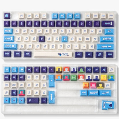 Blue purple Lego set themed keycaps， PBT+PC material personalized keycap set, anime and games cultural creative decoration keycap set, compatible with 61/64/68/75/84/87/104 mechanical keyboard