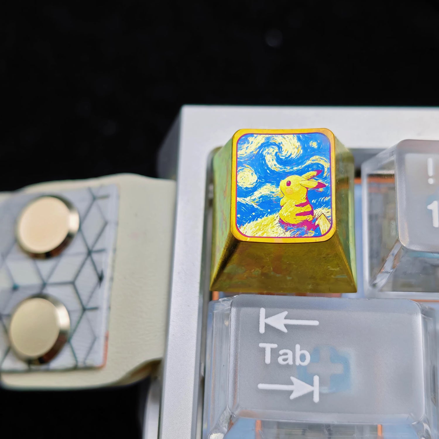 Pok é mon series, Starry Sky Pikachu 1U titanium alloy metal personalized keycaps, anime and game culture creative decorative keycaps
