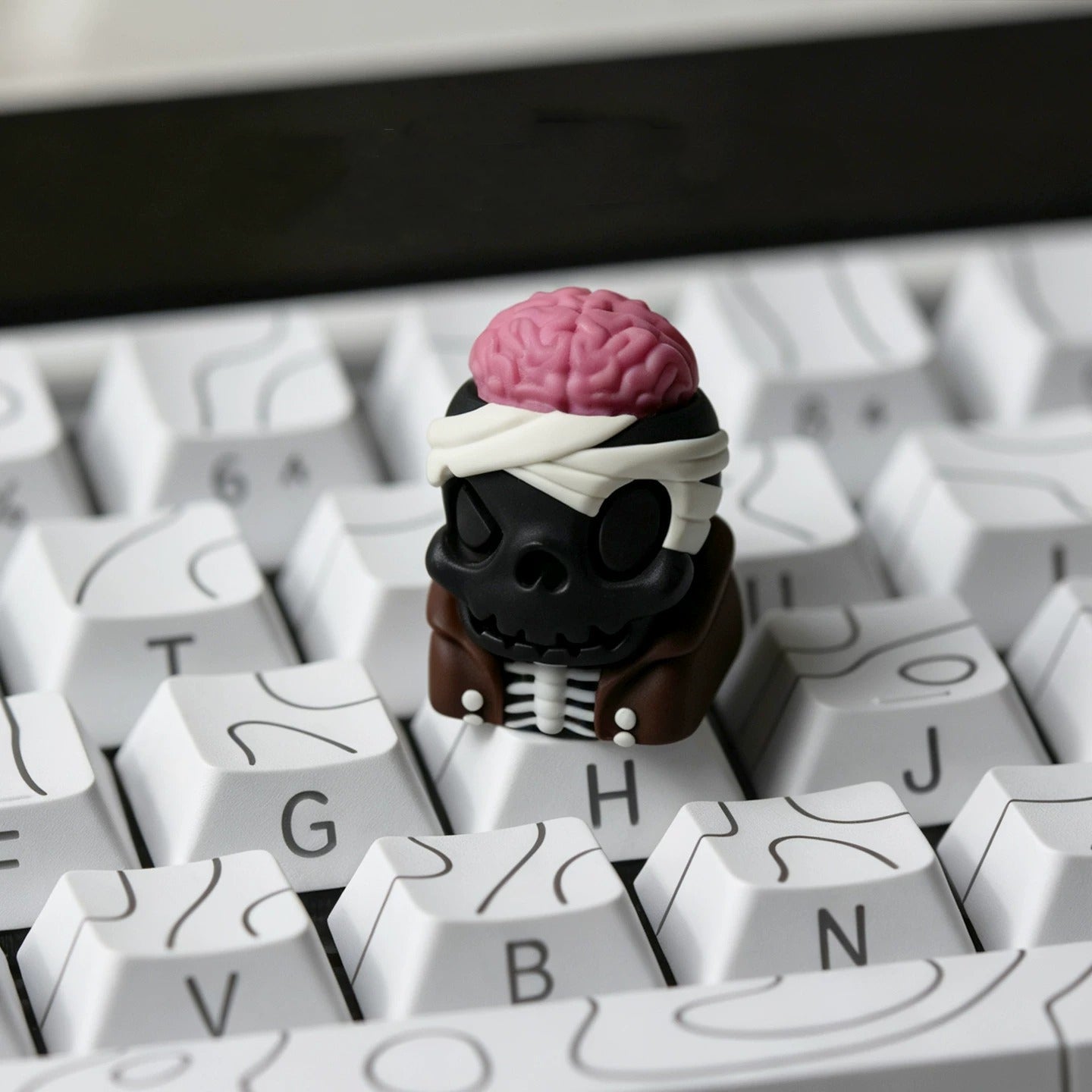 Original Design Brainstorming Skeleton Series, multi-color resin molded personalized keycaps, cartoon image creative cultural keycaps, mechanical keyboard handmade decorative keycaps