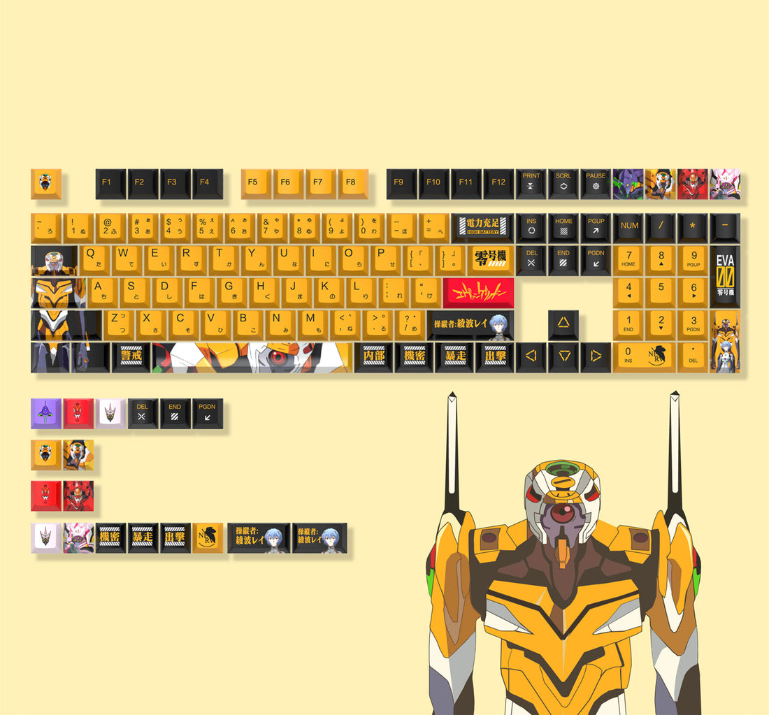EVA mecha themed design, PBT material, sublimation process, large characters, personalized keycaps, mechanical keyboard decorative art keycaps