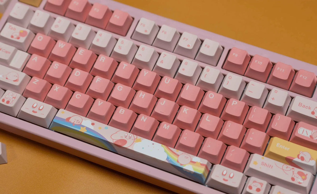 Kirby theme, PBT material, sublimation, Game anime Personalized keycap set, original factory height mechanical keyboard decorative keycap set，anime keycap set suitable for 61/64/68/75/84/87/104 Key Mechanical Keyboard