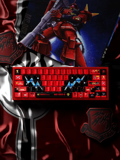GUNDAM series, designed with Johnny Ridden theme MS-06S，Keycaps Customized Mechanical Keyboard PBT Thermal Sublimation Original Factory Height, compatible with 61/64/68/75/84/87/104 key mechanical keyboards
