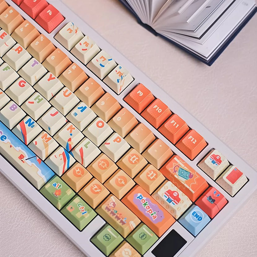 Pok é mon themed cartoon version PBT material personalized key cap set, animation game culture creative decoration key cap set, compatible with 61/64/68/75/84/87/104 key mechanical keyboard