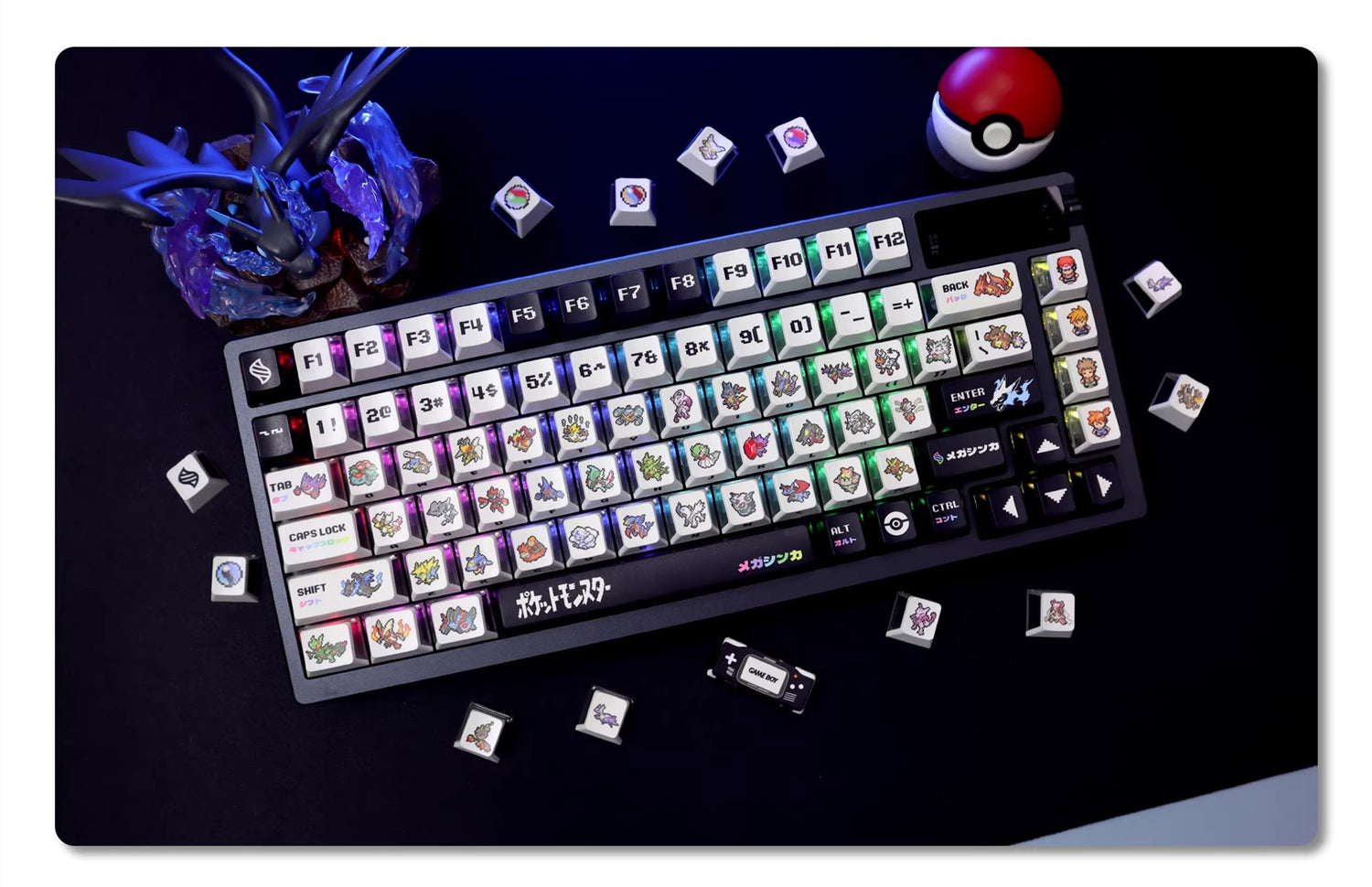 Pokemon Key Cap Mega Pixel Wind Mechanical Keyboard Cap PBT Five sided Thermal Sublimation Three sided Transparent Anime Theme Personalized Key Cap Set