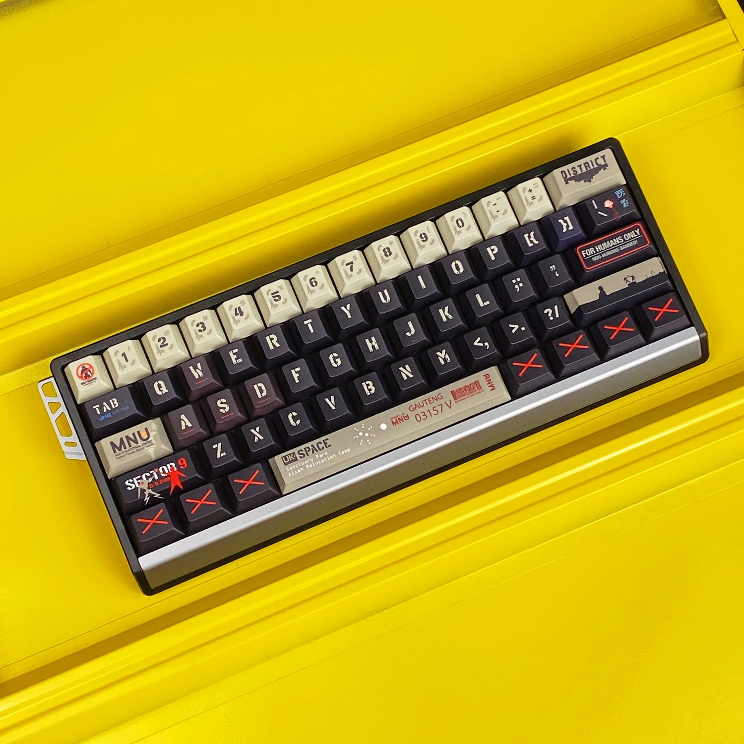 District 9, PBT material personalized keycap set, anime， movie keycap culture peripheral mechanical keyboard decoration keycaps， Compatible with 61/64/68/75/84/87/104 key mechanical keyboard keycap set
