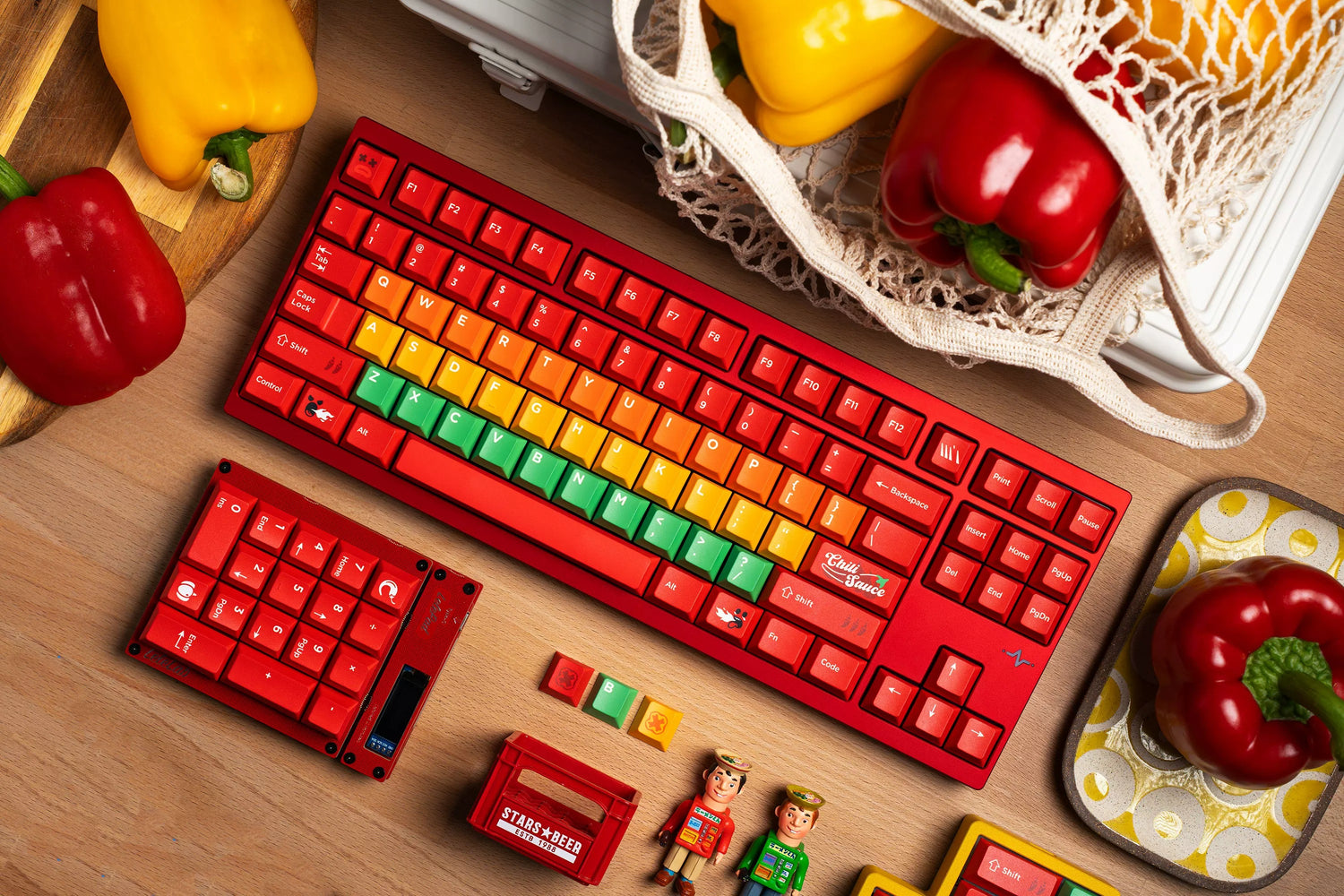 Chili themed personalized keycap set factory height, PBT material material personalized keycap set， Red gradient mechanical keyboard replacement keycap set, compatible with 61/64/68/75/84/87/104 mechanical keyboard replacement keycap