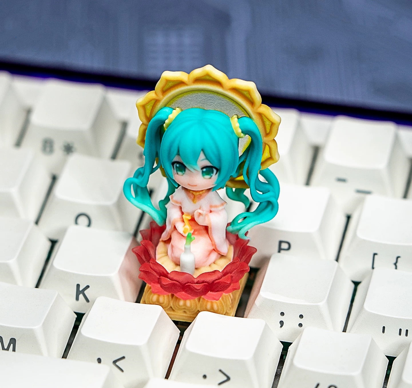 Hatsune Miku 3 D printing, not corroded or faded, three-dimensional modeling, anime, gaming, cultural creativity, personalized keycaps, mechanical keyboard decoration keycaps