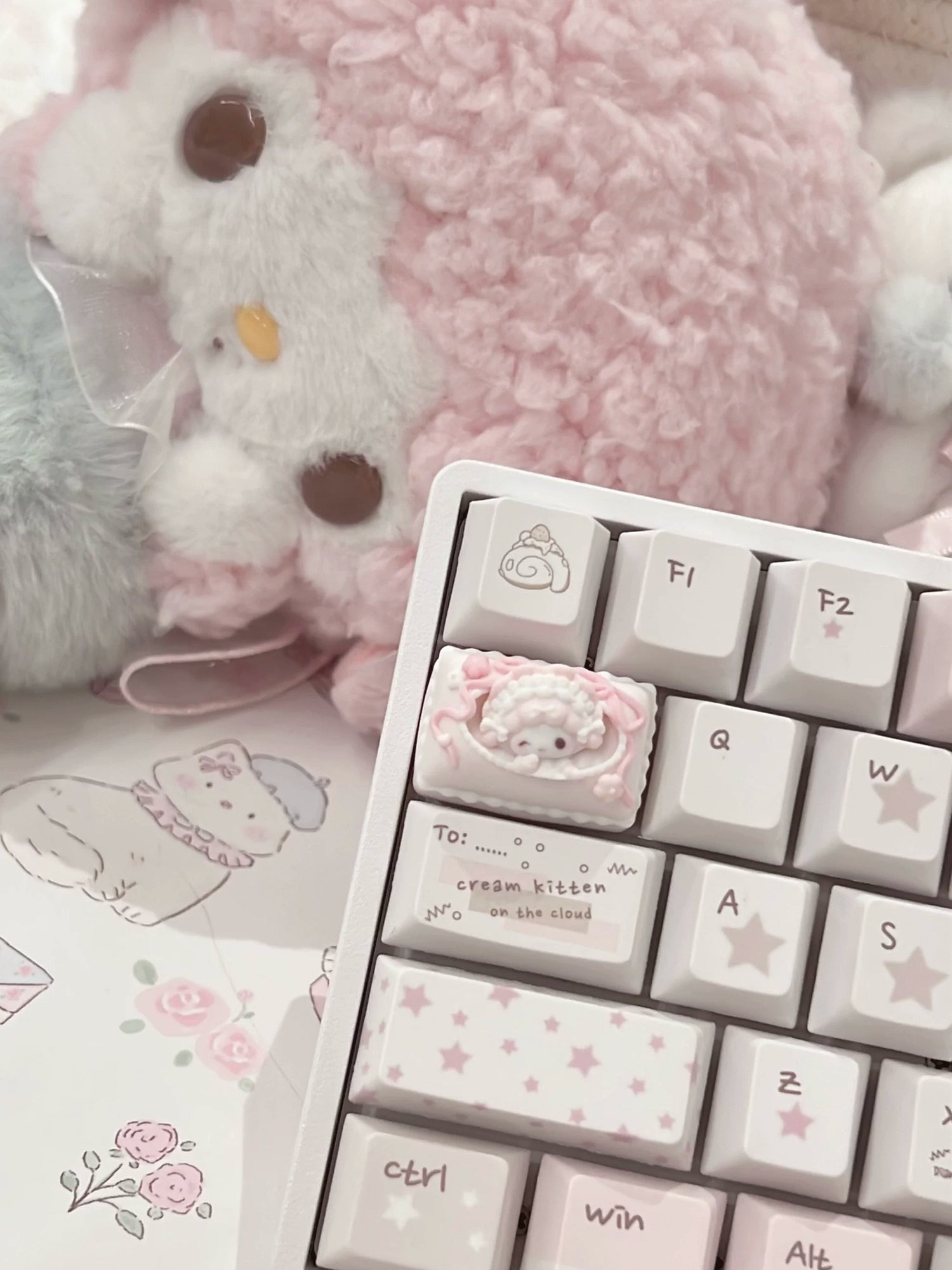 My Melody， 3D resin keycaps 1.5u, TAB keys, personalized keycaps, mechanical keyboard cartoon decorative keycaps