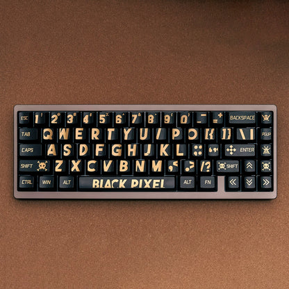Black gold large font minimalist design, custom set personalized keycap series，PBT material, Original factory height, compatible with 61/64/68/75/84/87/104 mechanical keyboard keycap set