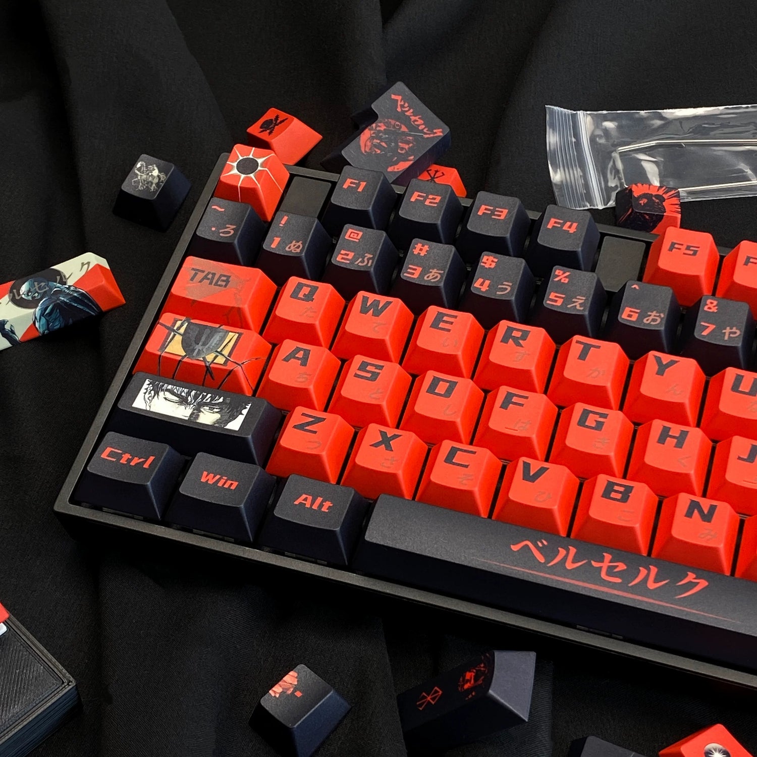 Berserk themed design set keycaps, PBT material original factory highly personalized keycap set, anime game keycap set, suitable for 61/64/68/75/84/87/104 key mechanical keyboards