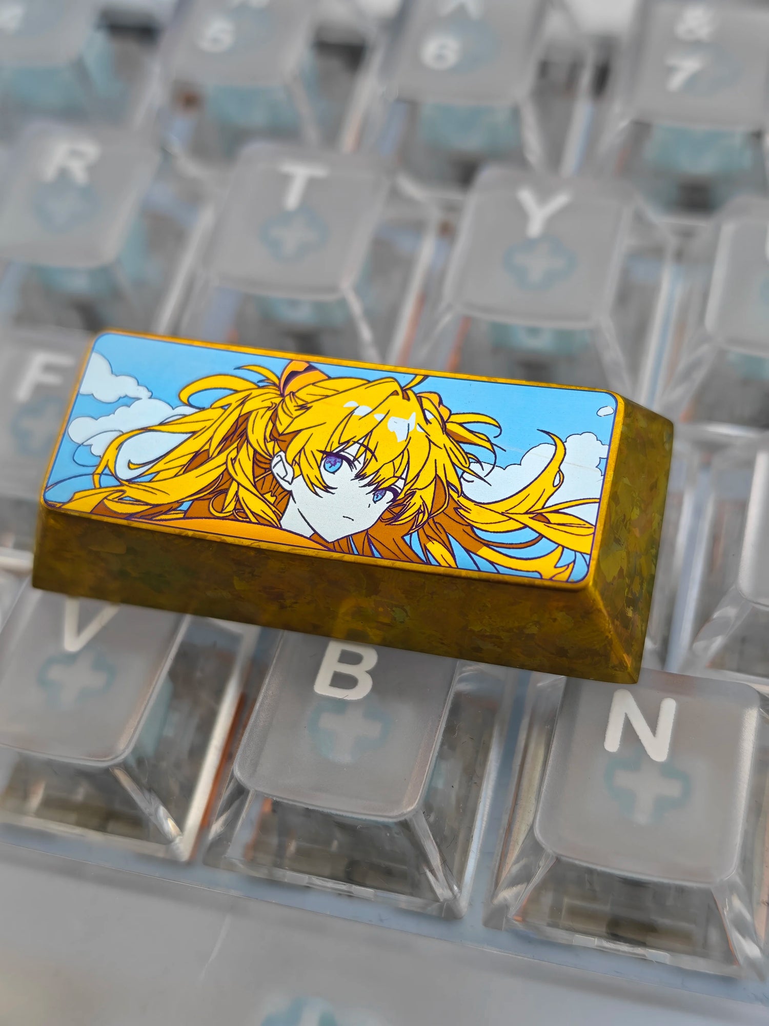 EVA， Asuka, Yellow Hair Version 2.25 U Titanium alloy personalized keycaps, anime and game cultural creative keycaps, mechanical keyboard decorative keycaps