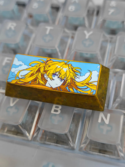 EVA， Asuka, Yellow Hair Version 2.25 U Titanium alloy personalized keycaps, anime and game cultural creative keycaps, mechanical keyboard decorative keycaps