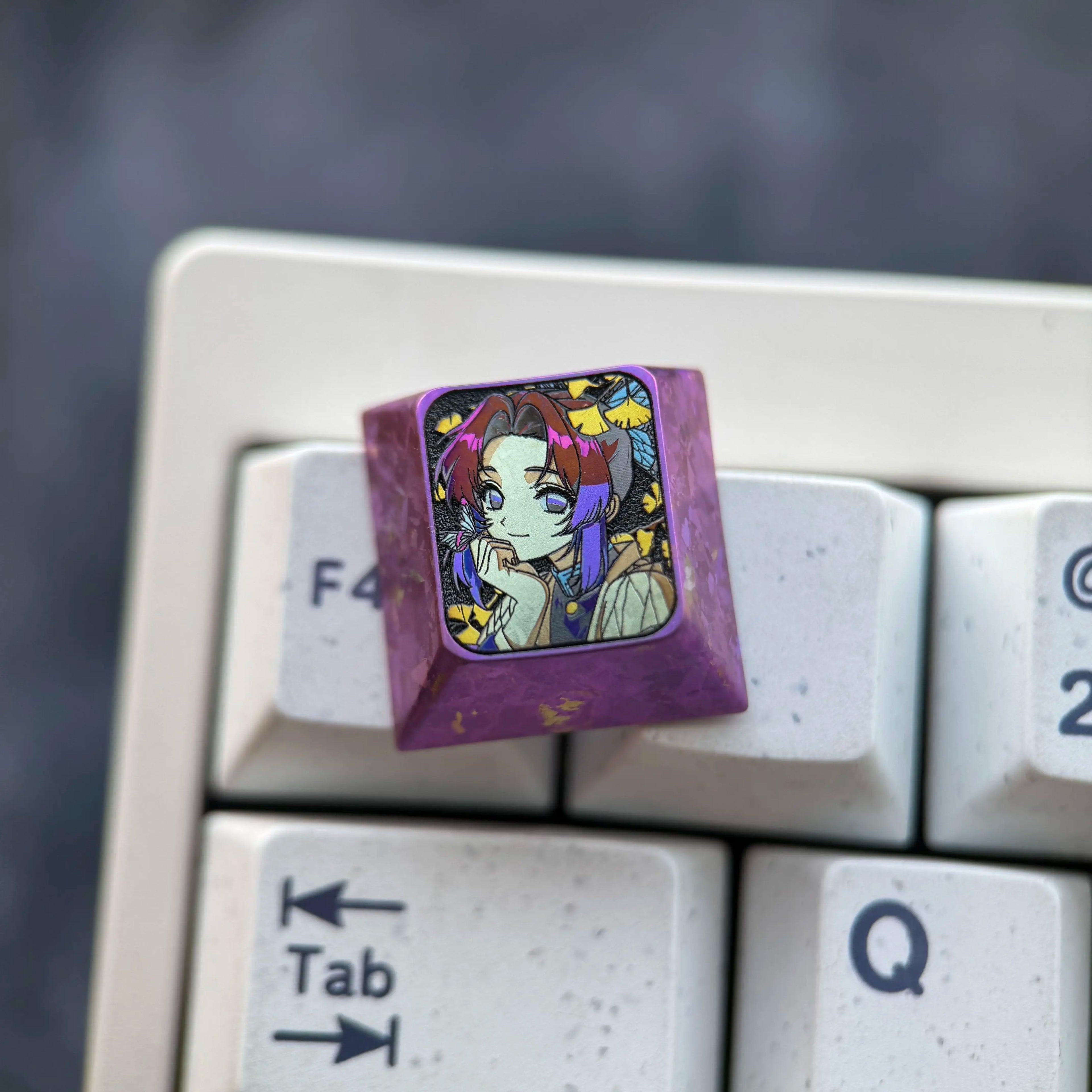 Demon Slayer，Kochou Shinobu， 8 options, 1U titanium alloy personalized keycaps, game anime cultural creative metal mechanical keyboard decorative keycaps