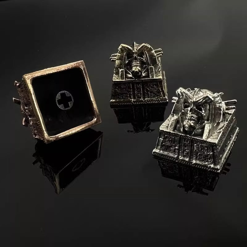 Ancient Egyptian Skeleton Pharaoh, Pure copper material，Metal Personalized Keycaps, Mysterious Egyptian Culture Creative Custom Mechanical Keyboard Art Decorative Keycaps