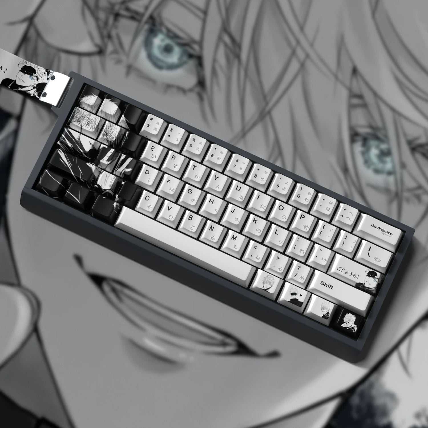Jujutsu Kaisen series, Gojo Satoru themed personalized keycap set, PBT material, anime style keycap set, suitable for 61/64/68/75/84/87/104 key mechanical keyboards