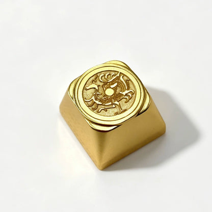 Pure copper gold-plated Chinese style ancient mythology four major mythical beasts relief personalized keycaps custom factory high mechanical keyboard metal keycaps