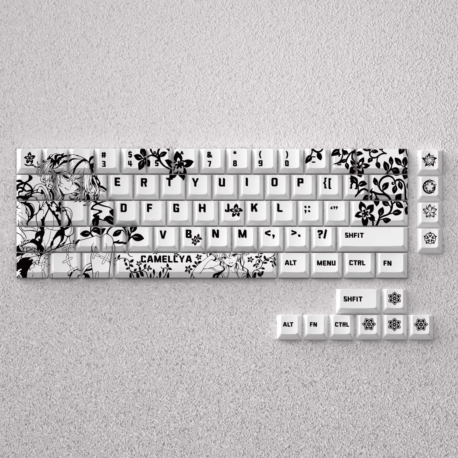 Wuthering Waves series, Camellya theme, original high PBT material compatible MX switch mechanical keyboard, anime game theme set keycaps, mechanical keyboard replacement keycap set