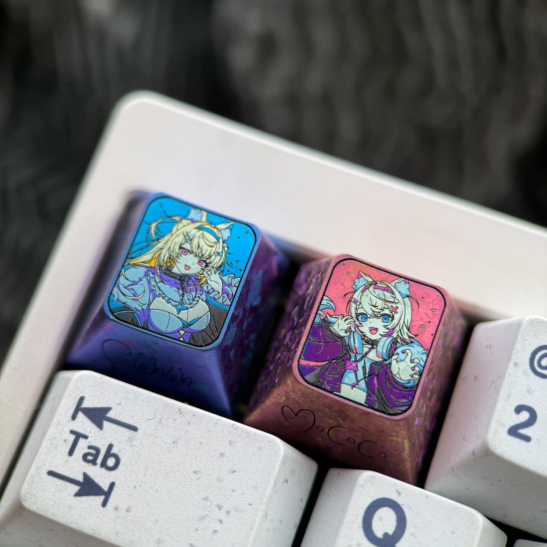 FUWAMOCO theme, 1U titanium alloy personalized keycap, anime and game soft and cute mechanical keyboard decoration keycap