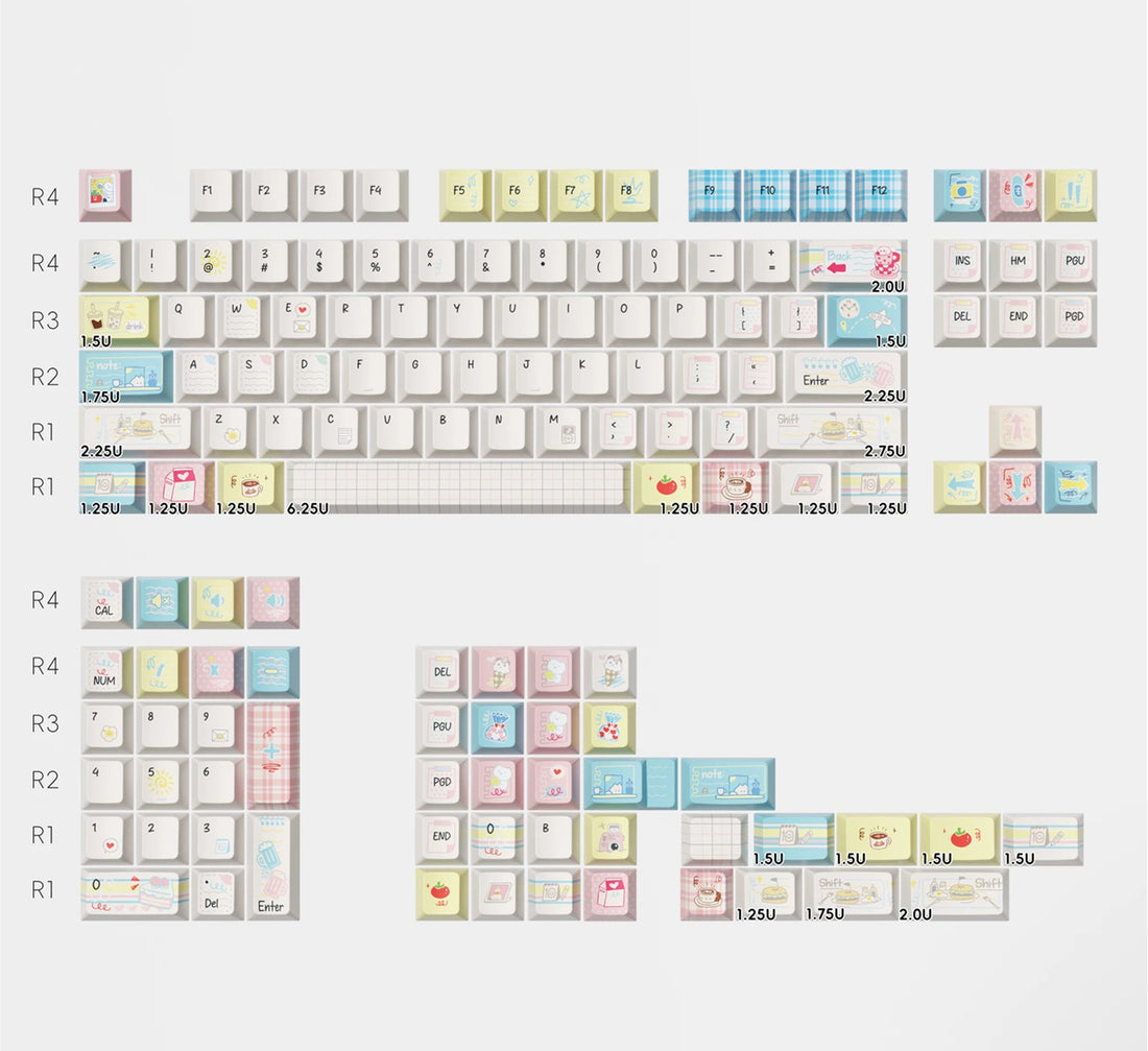 Desk notes, PBT material personalized keycaps, mechanical keyboard replacement keycap set, Daily creative keycap matching, compatible with 61/64/68/75/84/87/104 Key Mechanical Keyboard Keycap Set