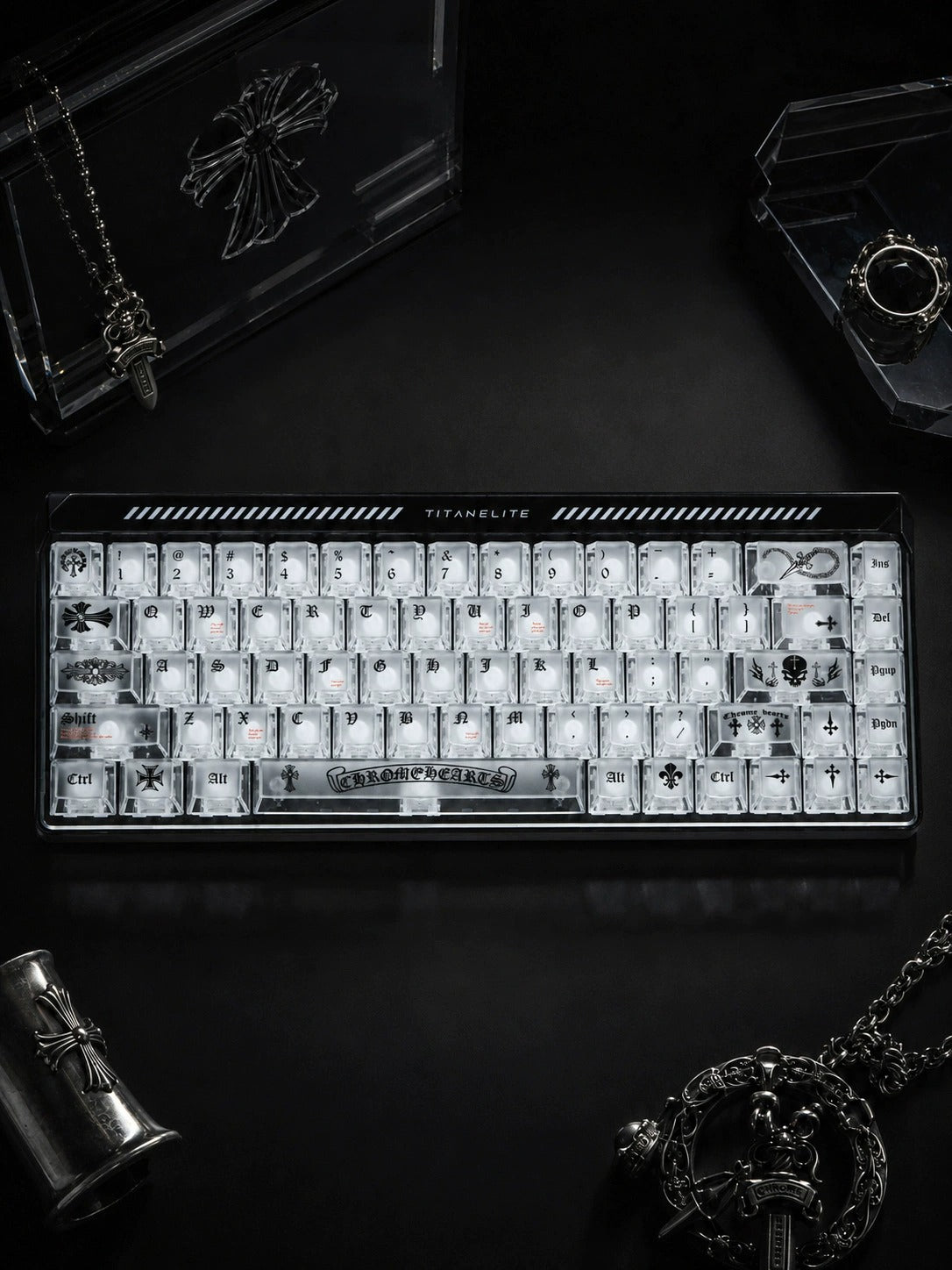 Transparent matte texture transparent PC Gothic style retro cross creative keycap set, personalized keycap set, mechanical keyboard fashionable trend keycap compatible with 61/64/68/75/84/87/104 key mechanical keyboard