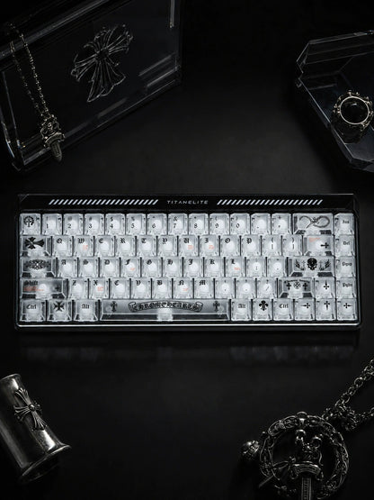 Transparent matte texture transparent PC Gothic style retro cross creative keycap set, personalized keycap set, mechanical keyboard fashionable trend keycap compatible with 61/64/68/75/84/87/104 key mechanical keyboard