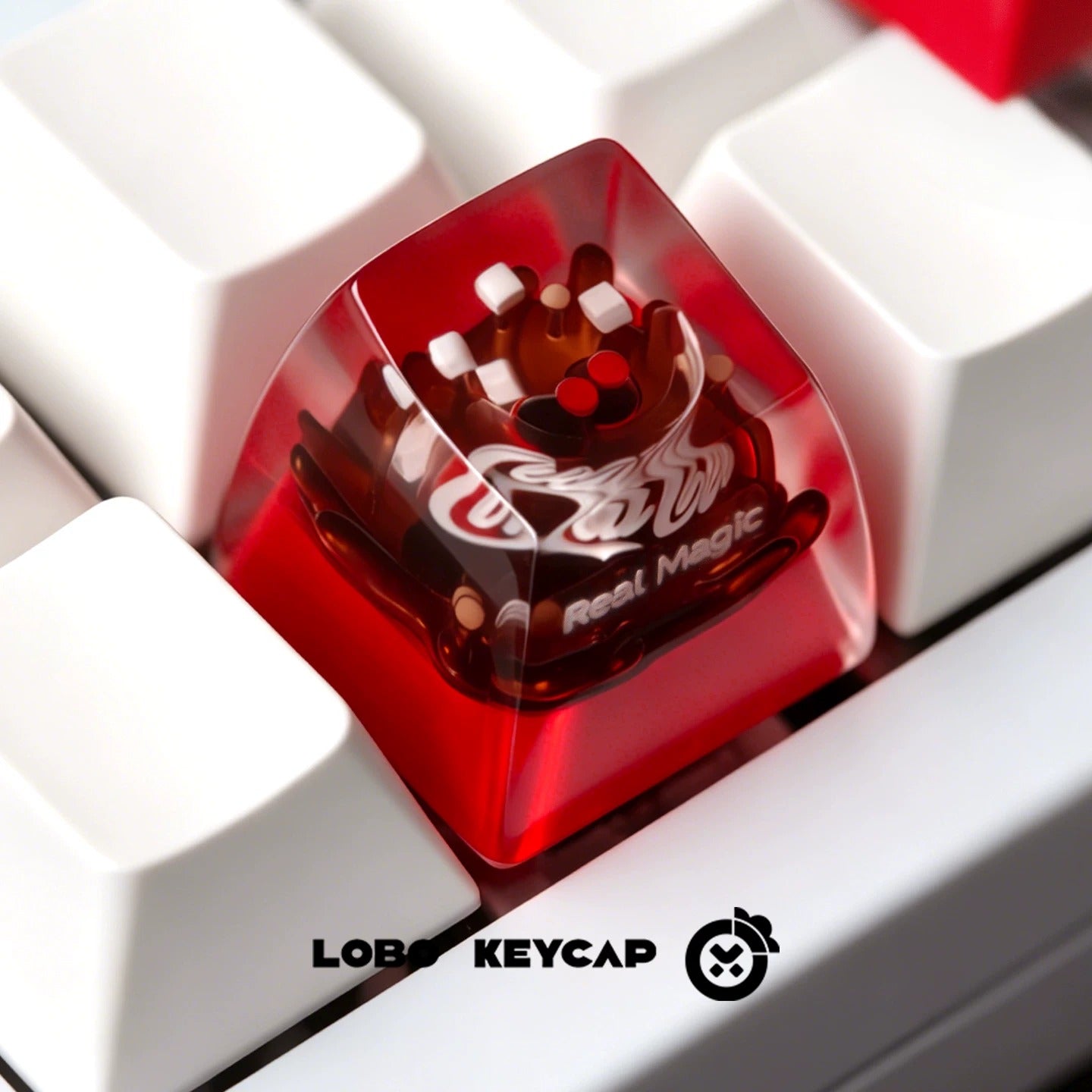 Coca Cola theme, crystal resin personalized keycaps, cultural and creative peripheral products, mechanical keyboard art decoration handmade keycaps