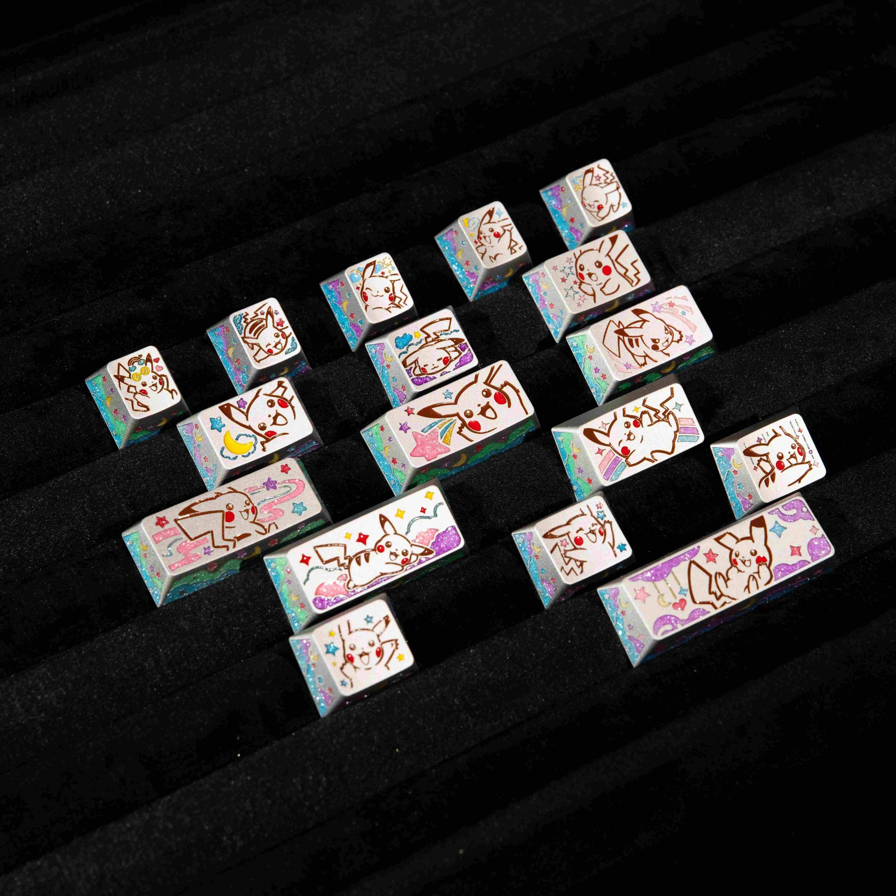 Pok é mon series, Pikachu themed design, keycaps made of aluminum alloy material CNC integrated precision machining personalized keycaps, mechanical keyboard decorative keycaps