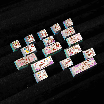 Pok é mon series, Pikachu themed design, keycaps made of aluminum alloy material CNC integrated precision machining personalized keycaps, mechanical keyboard decorative keycaps