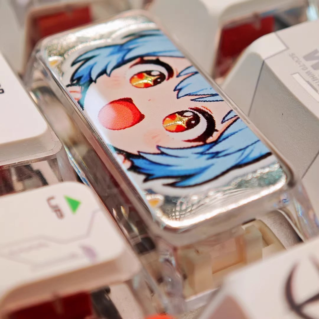 EVA, Asuka/Ayanami Rei, crystal resin 2.25U gilded carriage return personalized keycap, anime game design decorative keycap