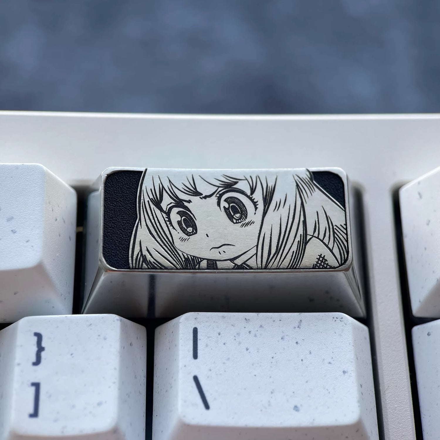 SPY × FAMILY, Anya Forger Theme, 2U Backspace Key Titanium Alloy Personalized Key Cap, Metal Decorative Key Cap, Mechanical Keyboard Anime Cartoon Key Cap
