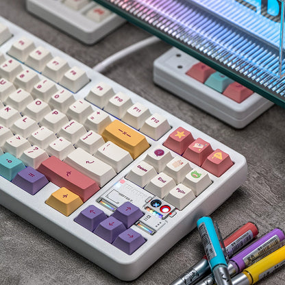 Macaron Color Theme PBT material personalized keycap set, anime and games cultural creative decoration keycap set, compatible with 61/64/68/75/84/87/104 mechanical keyboard