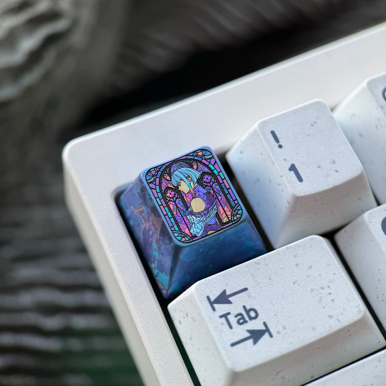 Cyberpunk, Lucyna Kushinada glass floral style 1U titanium alloy personalized keycaps, anime and game creative peripheral mechanical keyboard decoration keycaps