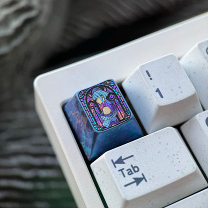 Cyberpunk, Lucyna Kushinada glass floral style 1U titanium alloy personalized keycaps, anime and game creative peripheral mechanical keyboard decoration keycaps