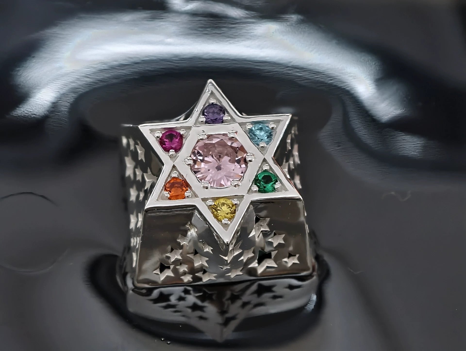 Hexagonal star, multi-color gemstone inlay, 925 sterling silver personalized keycap, hollowed out design mechanical keyboard metal decorative keycap