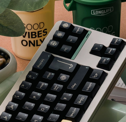 Elf Diamond Black Gold Color Match Keycap Set, Creative Keycap Cultural Art Keycap PBT Material Personalized Keycap Set, Compatible with 61/64/68/75/84/87/104 Key Mechanical Keyboard