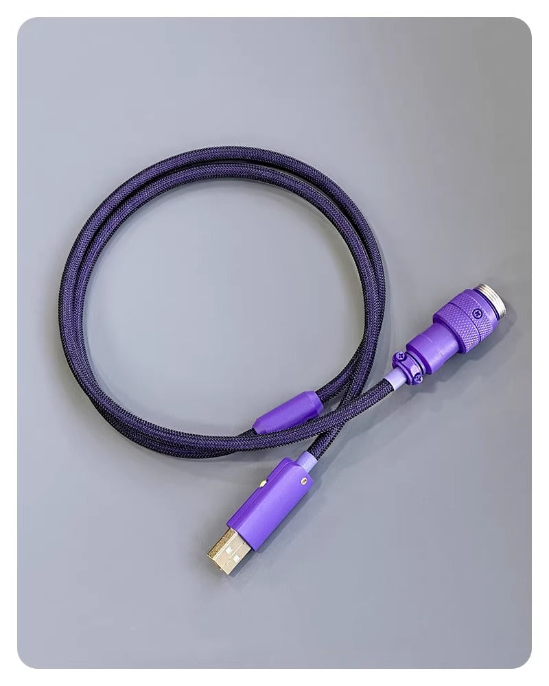 Dark night purple handmade custom keyboard 1.5M aviation plug spiral data cable, overall purple hardware purple