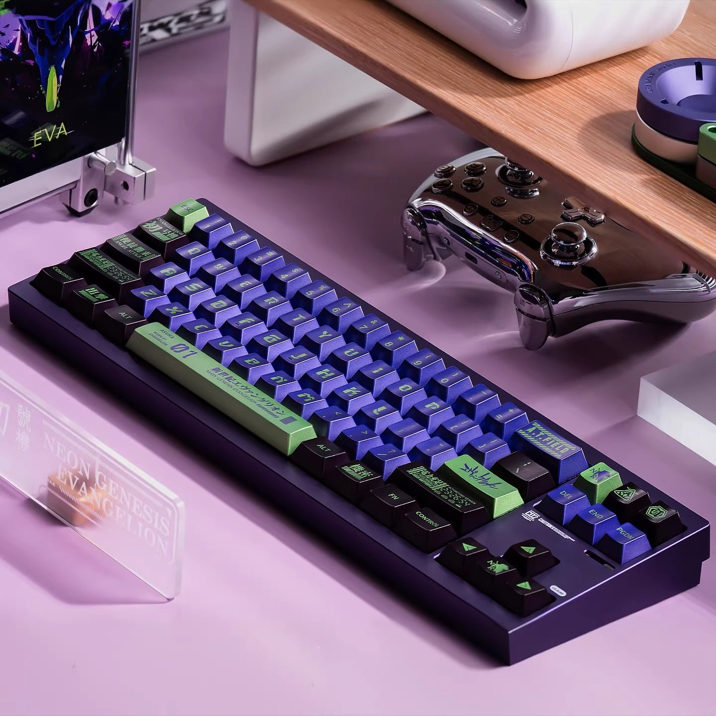 EVA series, mecha themed design, PBT metallic paint material personalized keycap set, anime and game creative design decoration set keycaps