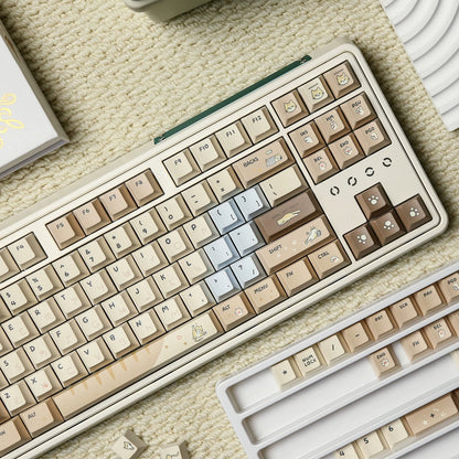 Hachimitu， Cute Cat Theme Design PBT material personalized keycap set, mechanical keyboard replacement decorative keycaps, compatible with 61/64/68/75/84/87/104 key mechanical keyboard
