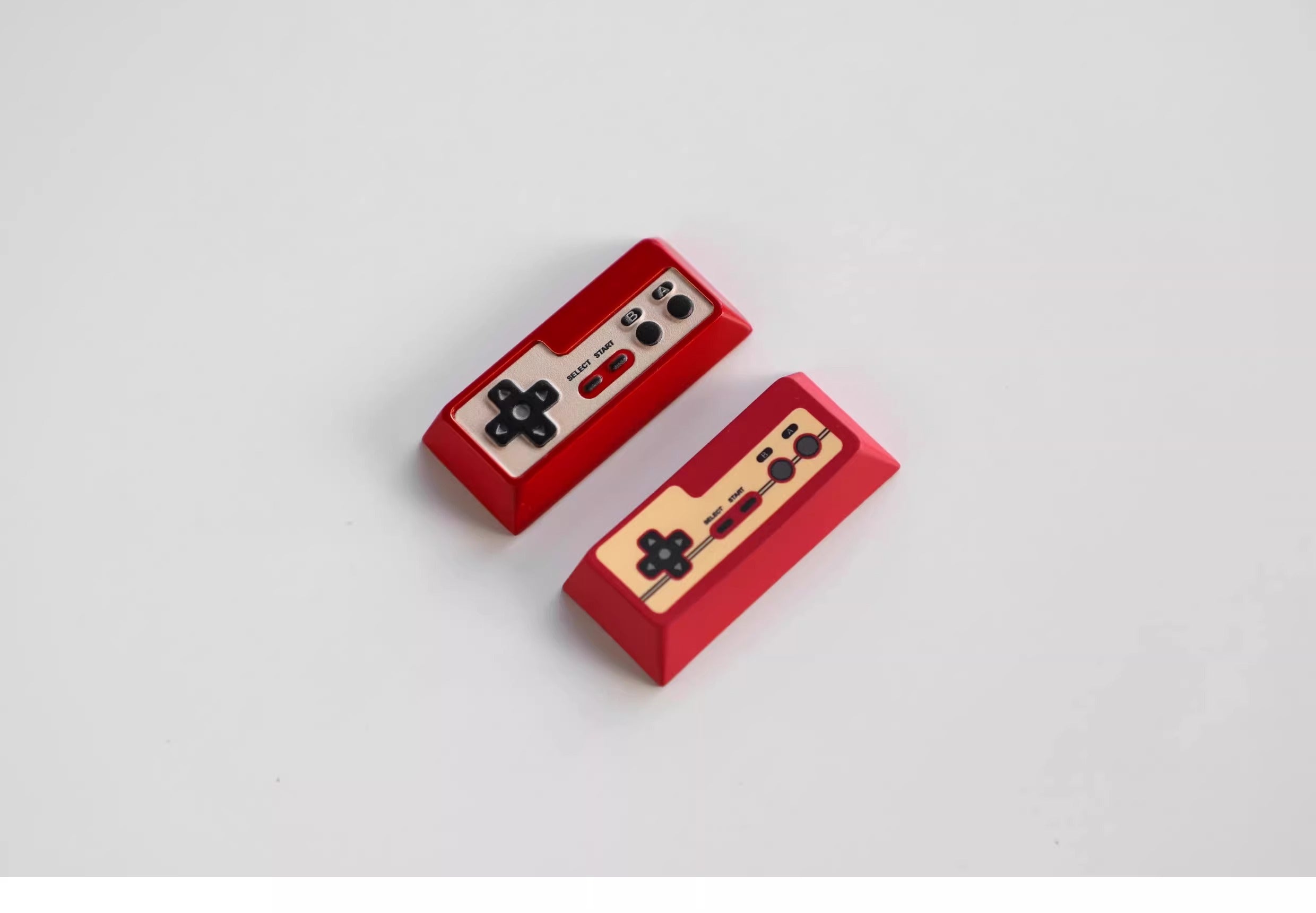 Metal die-cast, 2.25U red and white FC game console controller, mechanical keyboard cap, anodized metal keycap