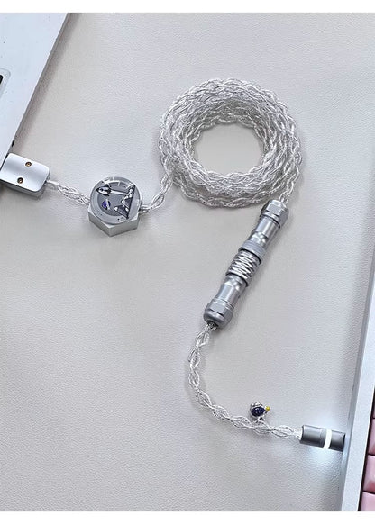 Astronaut theme 1.7m single crystal copper four strand aviation plug customized handmade wire Type-C plug with luminous